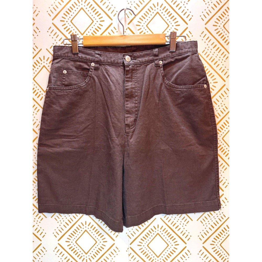 Vintage Linen Blend Mom Shorts Women 14 Brown High Rise Casual Earthy 90s Style